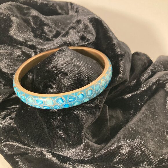 Womens Brass Inlaid Turquoise Cloisonne‎ Bracelet 3"D 8" Inner Circumference - Picture 5 of 7